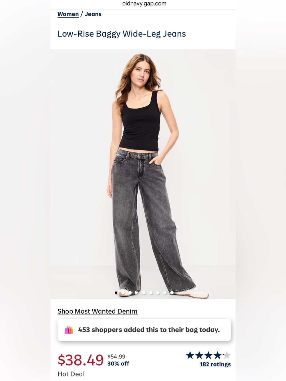 NWT! Old Navy Women’s Low-Rise Baggy Wide-Leg Jeans in Pebble Size 6 Tall